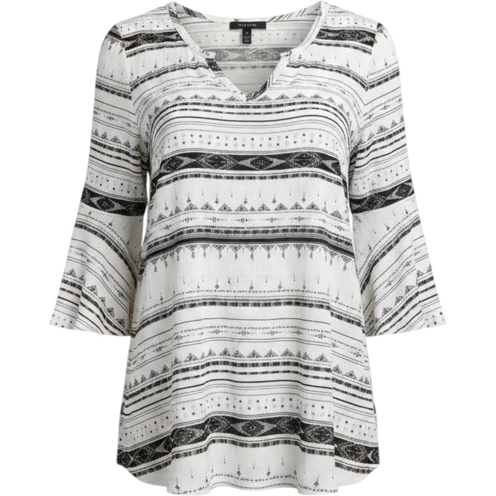Mudd Girls Black White Lace Yoke Bell Sleeve Top Tribal Print Size 12 NWT